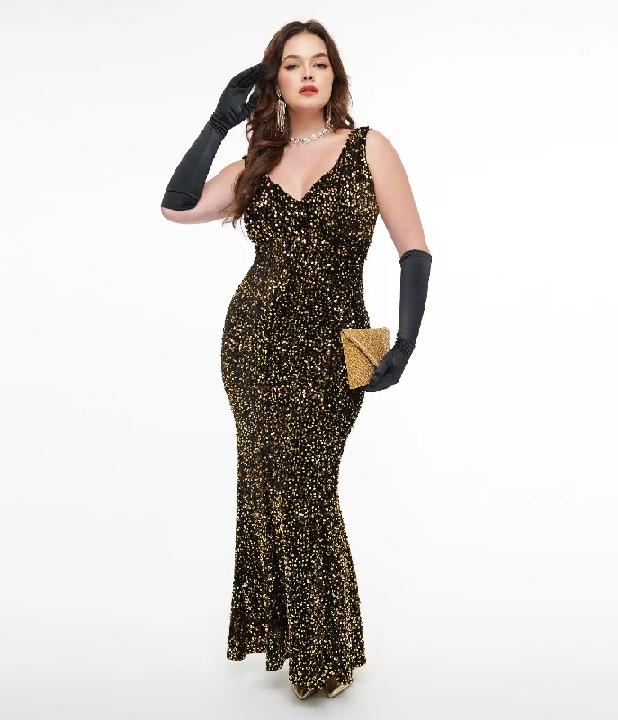 evening gown for formal events-Unique Vintage 1930s Gold Sequin Goldwyn Gown