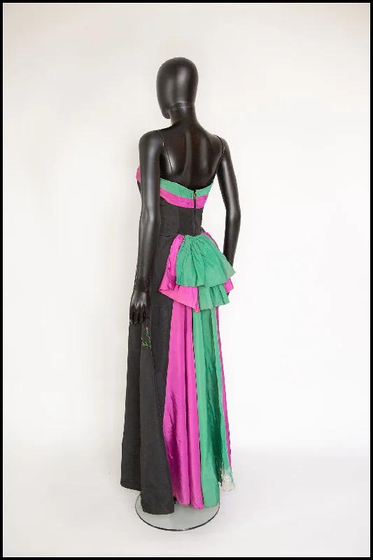 sheer back evening dress-Vintage 1940s Black Green Taffeta Gown