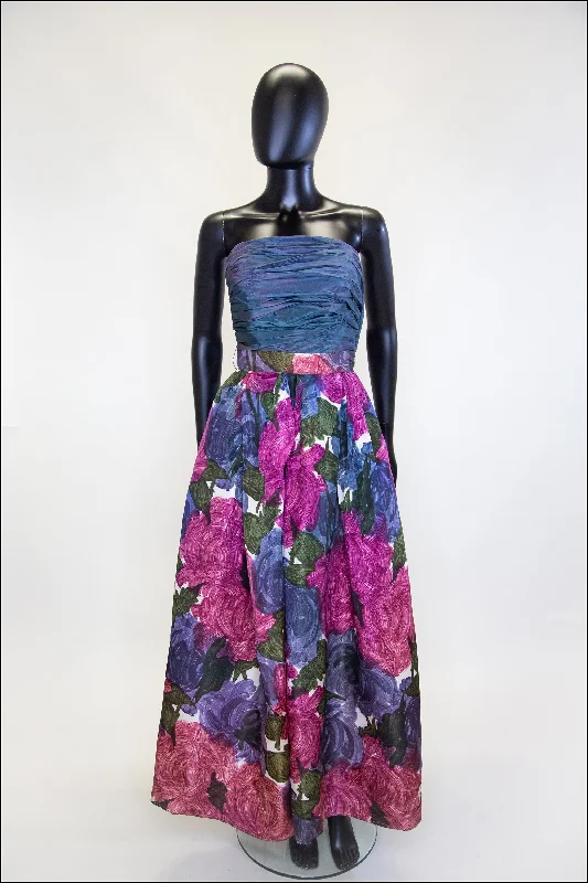 elegant formal evening dress-Vintage 1950s Floral Taffeta Gown