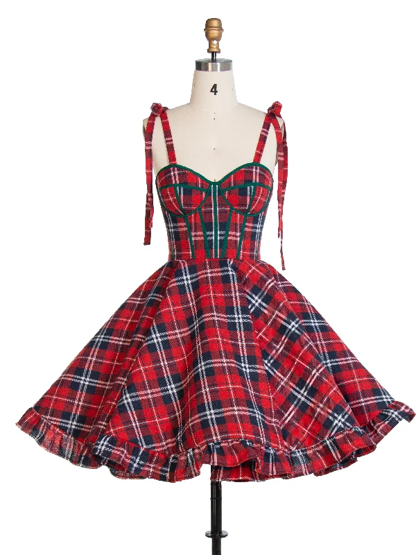 sweetheart neckline evening dress-Vintage Christmas Plaid Dress A-Line Party Tartan Dresses YW243106