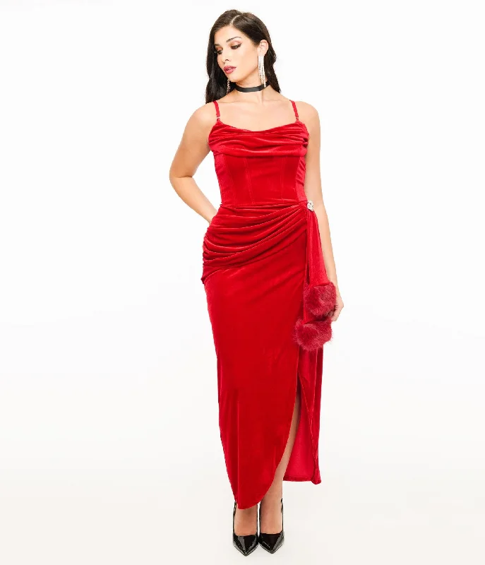 glamorous evening dress-Weasel Wear Red Velvet Phantom Swag Gown