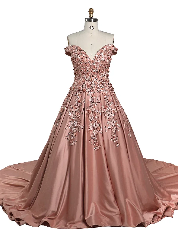 high-low evening dress-New Long Prom Dresses for Women Elegant Rose Satin Sequin Flower Photoshoot Dress