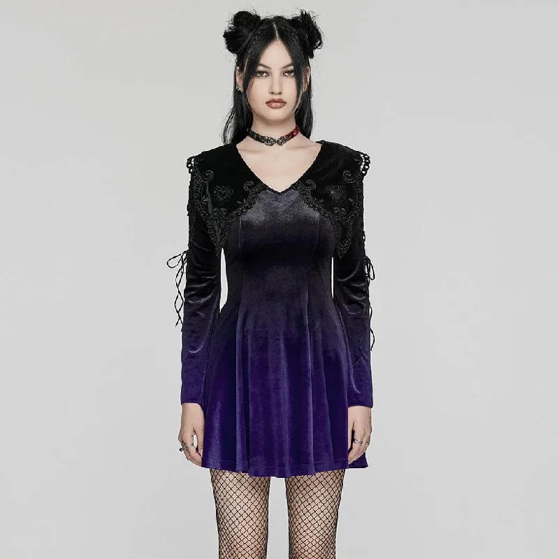 elegant formal black evening dress-Women's Gothic Doll Collar Gradient Velvet Prom Dress Violet