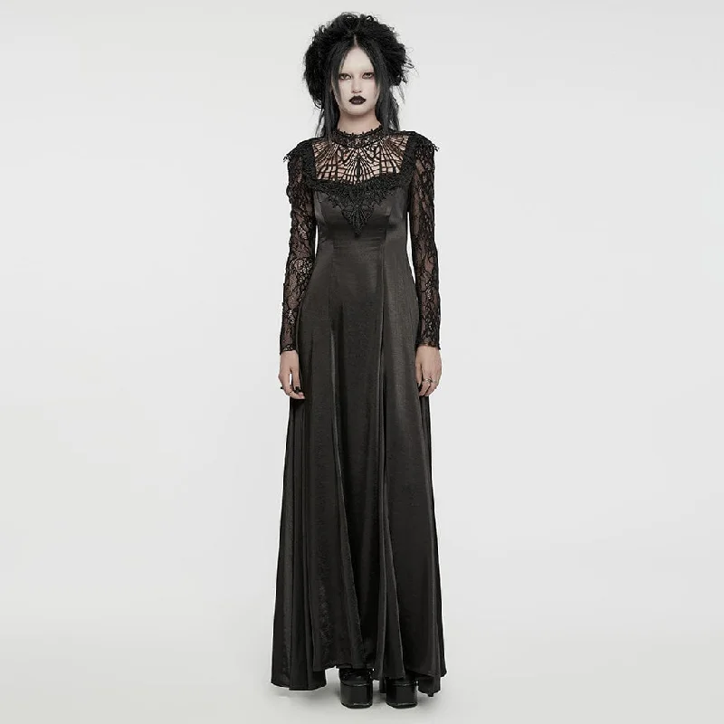 elegant long sleeve evening gown-Women's Gothic Lace Sleeved Lace-up Ball Gown Dress