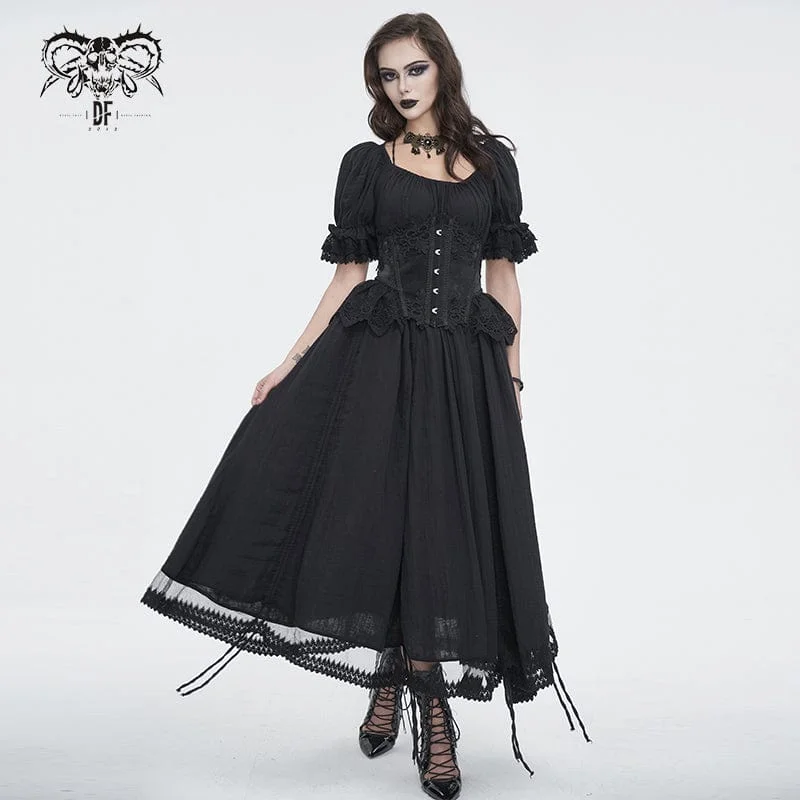 evening dress for prom-Women's Gothic Puff Sleeved Drawstring Prom Dress