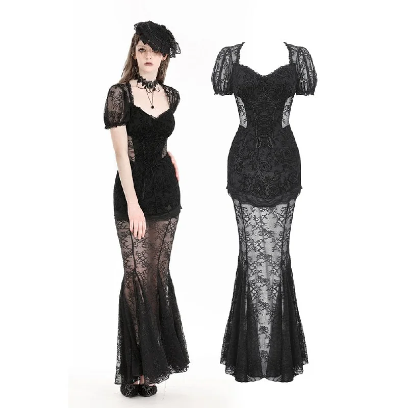 evening dress with beads-Women's Gothic Puff Sleeved Fishtailed Prom Dress