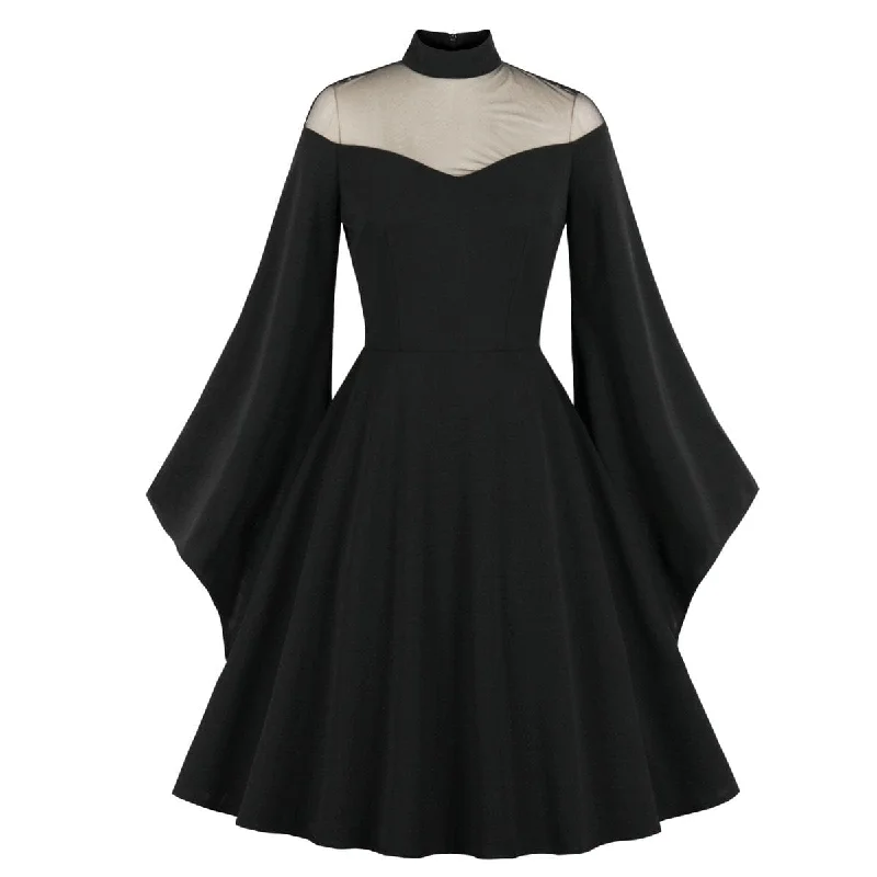 elegant evening dress with train-Women's Gothic Stand Collar Flared Sleevd Gown Dress